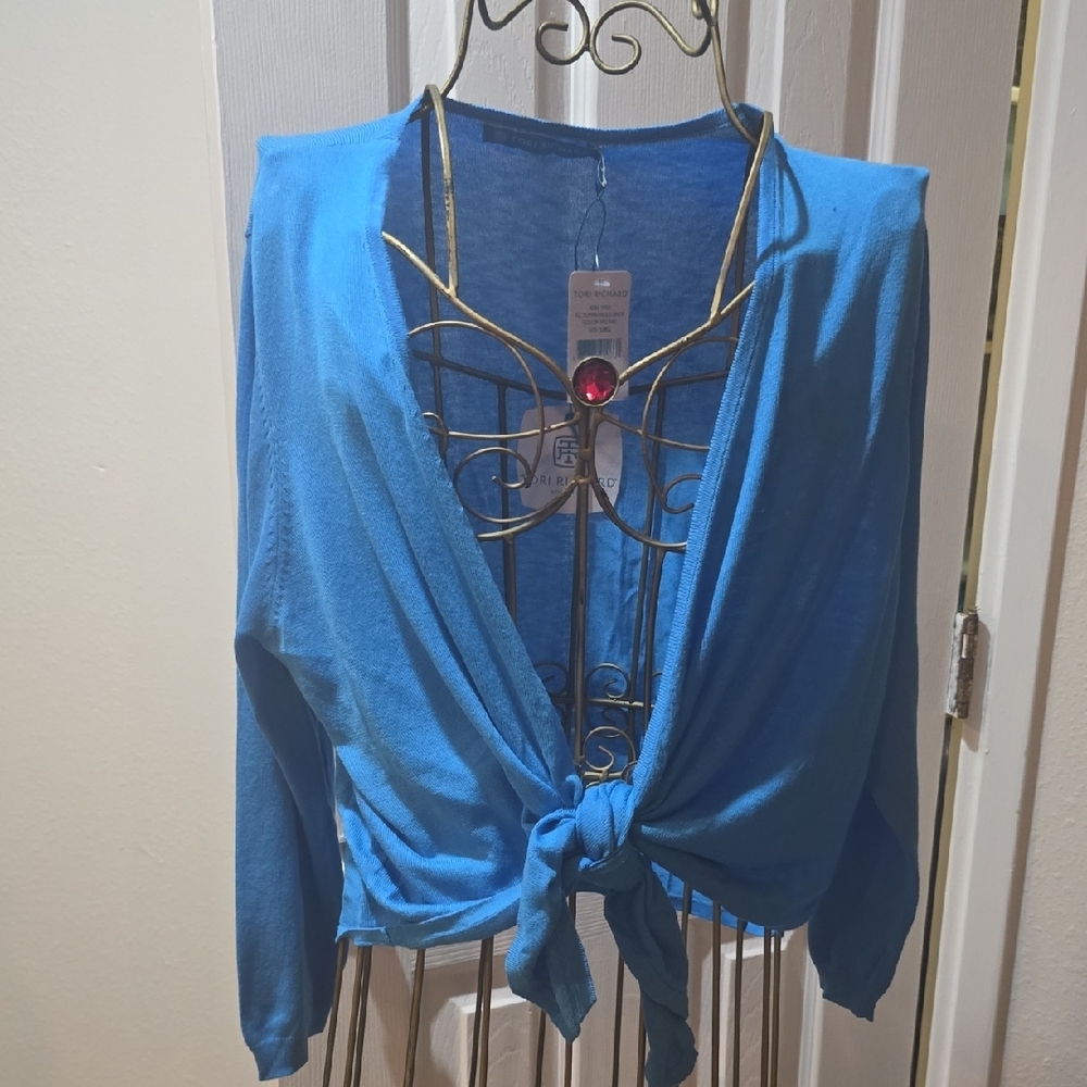 Tori Richard Blue Tie-Front Cardigan